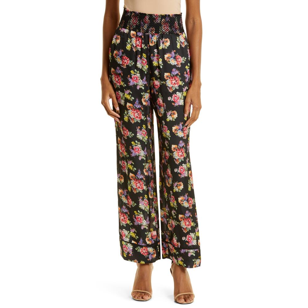Olivia Smocked Magnolia Floral Black Willis Size Small Pants NWT - Picture 1 of 5